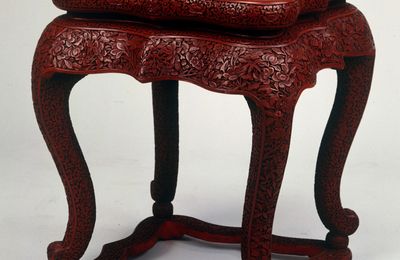 Square Table and Stools with Carved Floral Design, Qing dynasty (1644-1911)