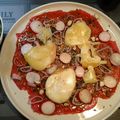 Association Carpaccio et Fromage de Suisse (ou de Savoie) : carpaccio de Boeuf (Charolais) huile de Truffe Noire et Raclette 