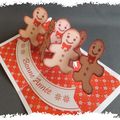 cARTe pop-up : les bonhommes pain d'épices forment une ronde de Noël