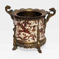 Fernand Duvinage pour Giroux : Cache-pot en bronze marqueté d'ivoire et bois précieux et autres pièces