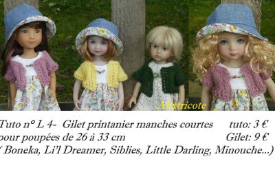 Tuto L 4: Petit Gilet printanier à manches courtes pour vos poupées de 26 à 33 cm