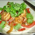 Crevettes sautées au poivron sur nouilles udon