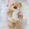 Doudou Peluche Ours Beige Et Rose Lune Blanc Orchestra