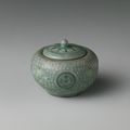 Small jar and cover decorated with chrysanthemums, cranes, and clouds, Goryeo dynasty (918–1392), late 13th century