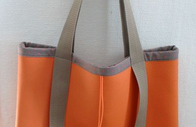 Sac Cabas Cuir Orange & Pois