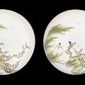 A fine pair of famille rose and pink enamel eggshell dishes. Yongzheng six-character marks, Late Qing dynasty