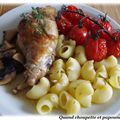 LAPIN RÔTI AU THYM FRAIS, CHAMPIGNONS ET TOMATES CONFITES AU FOUR