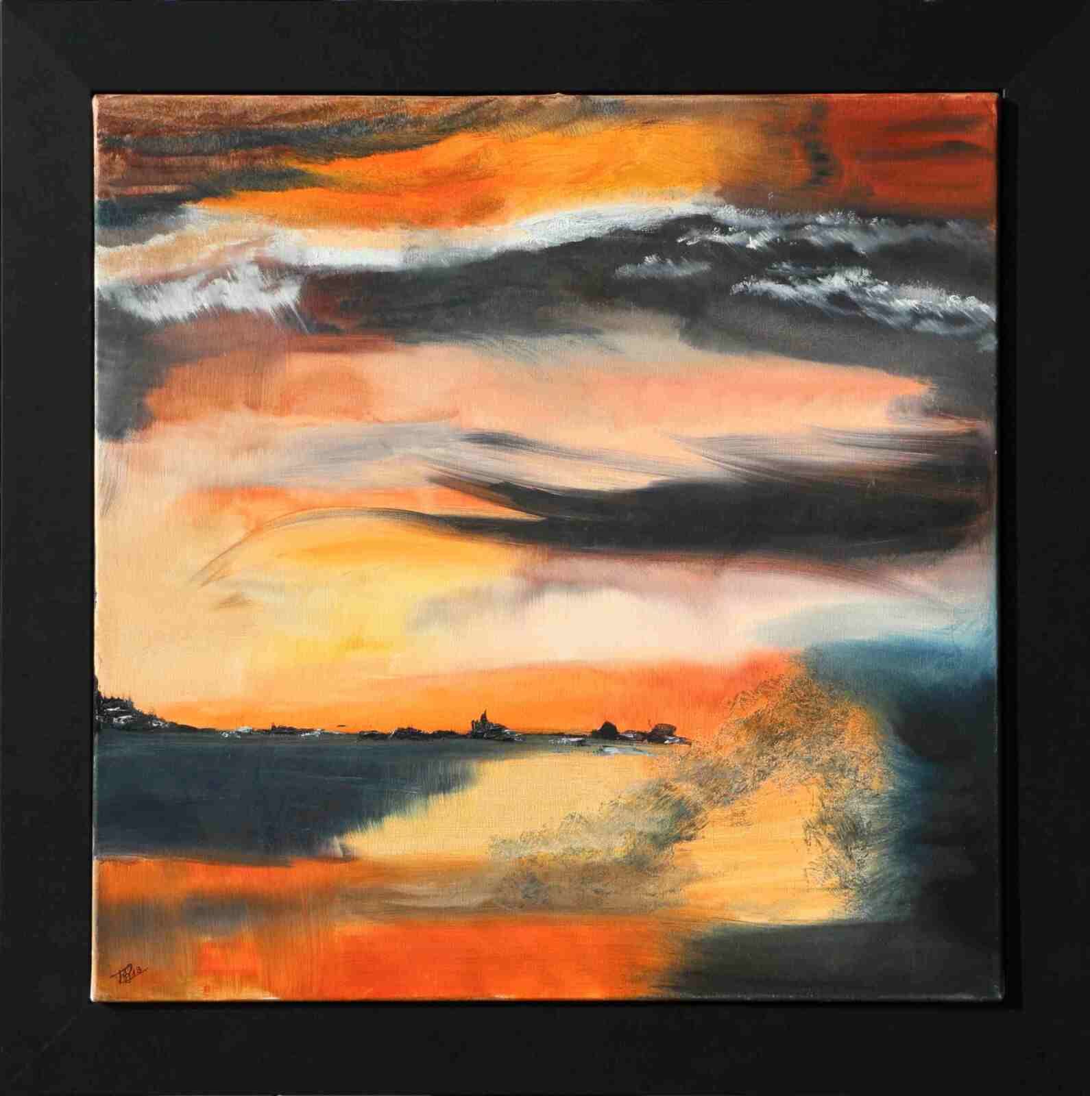 Coucher de soleil- huile 2013- cadre- 60X60cm- (n°15 ND),
