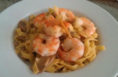 tagliatelle aux crevettes et champignons 