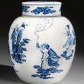 A blue and white 'Eight Immortals' jar and cover.  Yongzheng Mark And Period, signed Xiaogang