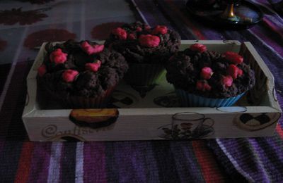 Cookies-muffins hybrides chocolat et pralines roses: by Lisanka