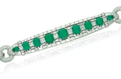 An Art Deco emerald and diamond bracelet