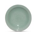 A carved celadon-glazed 'peony' dish, Qianlong period (1736-1795), Xuhuatang zhi hall mark within double squares