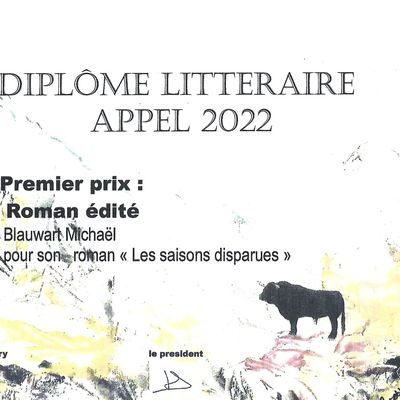 1er Prix 2022 APPEL du roman "les Saisons Disparues"