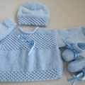 tricot bebe, trousseau bleu bb, cadeau de naissance