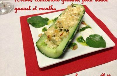 Mini concombre gratiné, feta, sauce yaourt et menthe