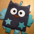 Sac à dos enfant doudou hibou gris bleu