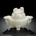 A very fine small white jade tripod censer and cover, Qing dynasty