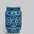 A blue and white Ming-style cylindrical jar, Qianlong period (1736-1795)