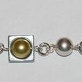 bracelet perles carrées vert et argent
