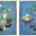 Deux grandes plaques en bronze doré et émail cloisonné, Dynastie Qing, fin du XVIIIe-début XIXe siècle