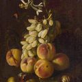 Abraham Brueghel (Antwerp 1631 - 1697 Naples ), attributed. Still life with grapes and peaches.