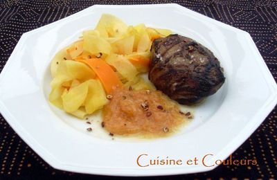 Pavé de foie de veau aux tagliatelles de carotte et navet, au pamplemousse et poivre de Séchuan