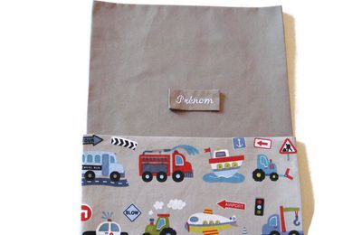 VENDU Sac Enfant Ecole Rentrée Sac à Chaussons Goûter Doudou Voitures Coton Taupe