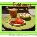 PETIT ENCAS sur le pouce (Gaspacho/ Tartine Chèvre frais-Pistou-Tomate/Salade de fruits Caillé aux Amandes)