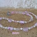 Collier en verre de Murano,Quart rose, perles en verres avec petites fleurs