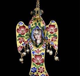 A Qajar gem-set enamelled gold Pendant in the form of an Eagle. Persia, 19th Century