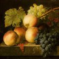 VAN DAEL Jans-Frans (Anvers 1764- Paris 1840) - Nature morte de pêches et de raisins sur un entablement