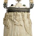 A rare carved ivory Situla and cover, German, 19th century