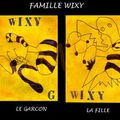 FAMILLE  WIXY (jaune) : Jeu de 7 familles (gouache, crayon blanc, tampon de lettres et stylo-bille noir) mai 08