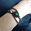 Bracelet en micro-macramé, malachite et quartz rose