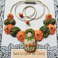 ♥ YULIA ♥ Collier textile poupée russe et yoyos vert et orange