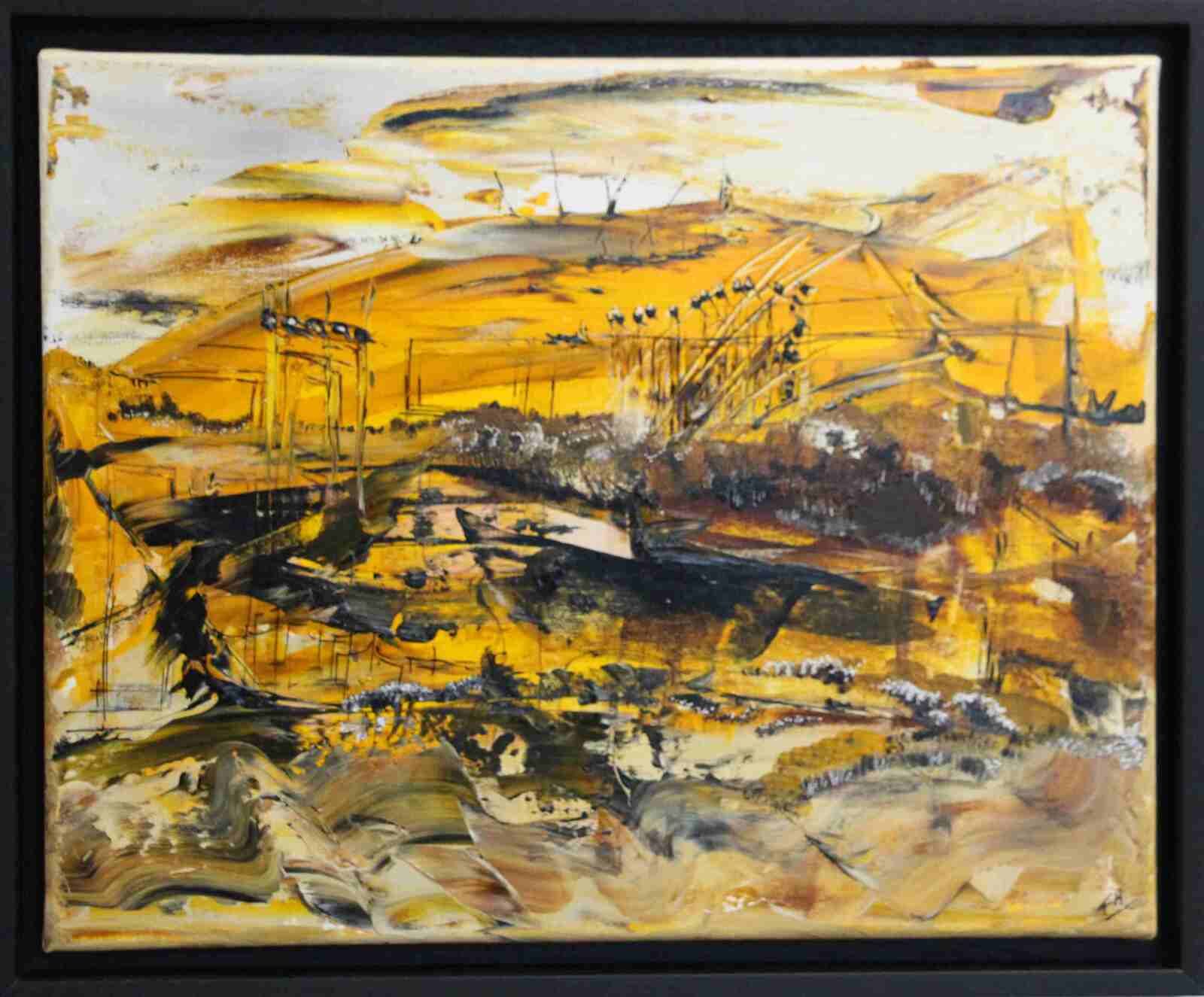 Pause migratoire-41X33 cm - acryl 2021-cadre noir (n°186),