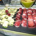 ROULES DE COURGETTE ET ROULES DE VIANDE DE GRISON AU CHEVRE FRAIS