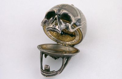 Silver cased verge watch in the form of a skull, c.1650