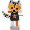 Doudou renard orange bleu marine gris