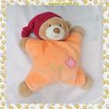 Doudou Peluche Ours Semi Plat Orange Papillon Bonnet Rouge Grelot Nattou