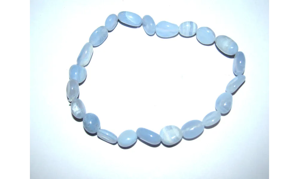 Bracelet CALCEDOINE BLEUE 4 - GRAINS - Sur CORDELASTIC 