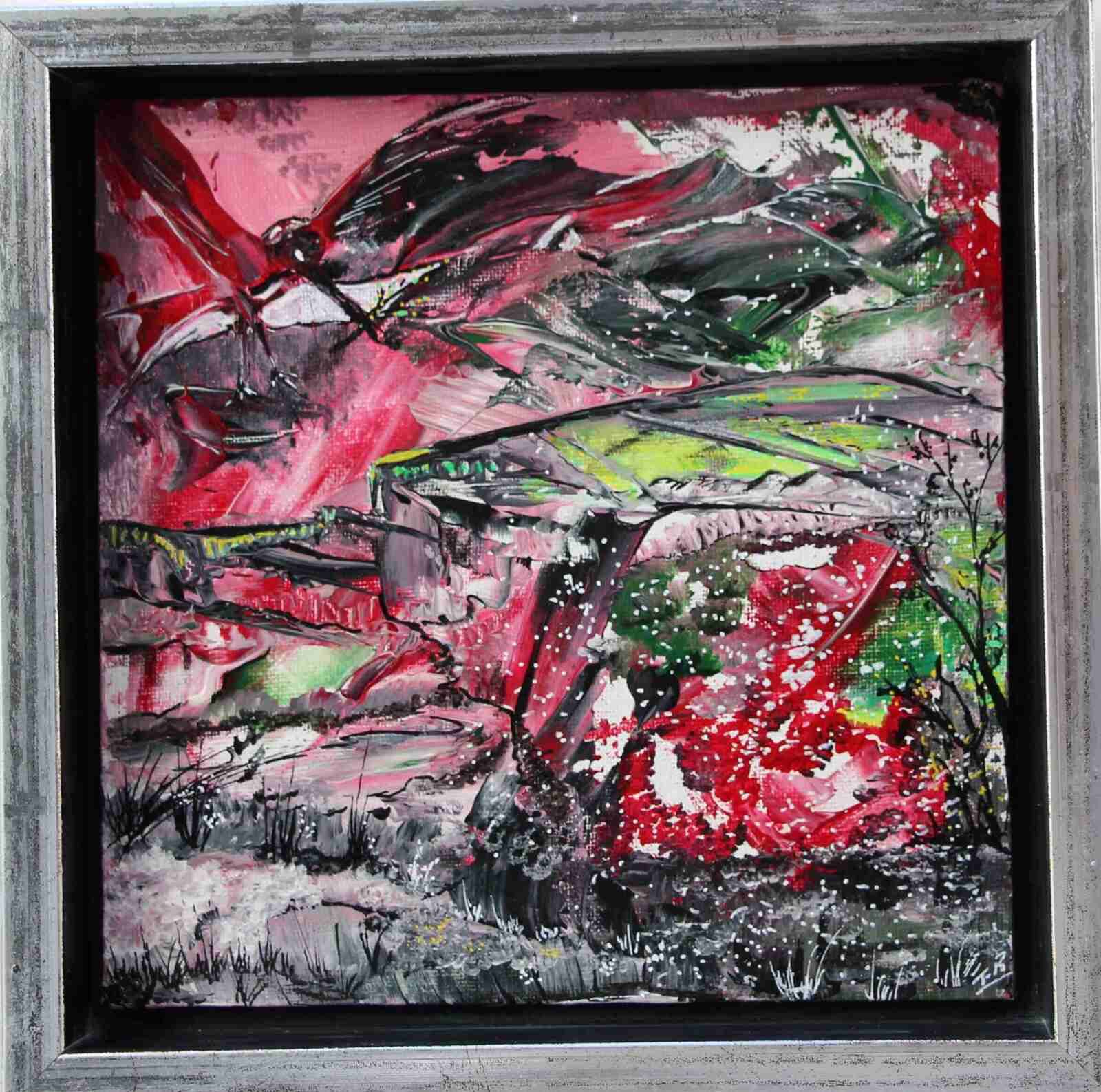Retour de la neige , acryl 2021, cadre argent,(20X20 cm n°199),