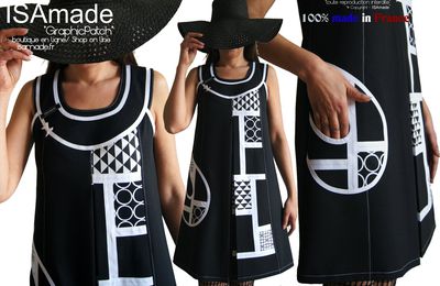 La robe noire & blanche affiche la tendance mode du Printemps 2018 : des imprimés Graphiques & Géométriques dans un patchwork.
