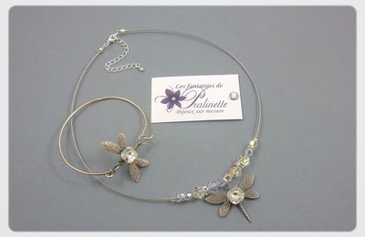 Parure mariage libellule Jana, collier de mariage libellule et bracelet jonc libellule.