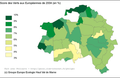 LA PROGRESSION DU VOTE ECOLOGISTE DANS LE VAL DE MARNE ENTRE 2004 ET 2009