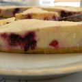 Gâteau au fromage blanc et fruits rouges sur fond de palets bretons