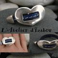 Coeur toujours mais en bague cuir cousu bleu marine, cette fois !