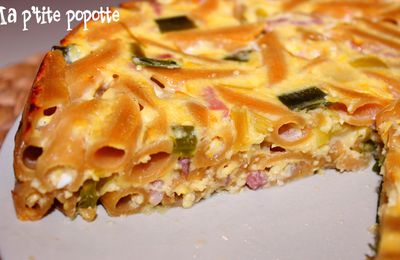 Gâteau de pâtes aux poireaux & lardons