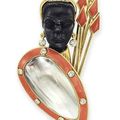 A coral, abalone pearl, diamond and gold blackamoor brooch, by Cartier